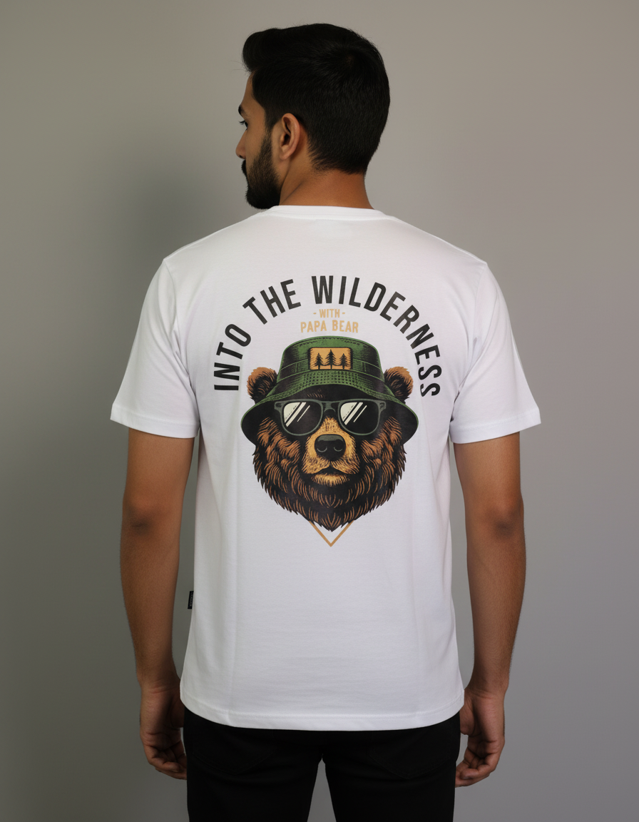 White Oversize Back  Print With Papa Bear