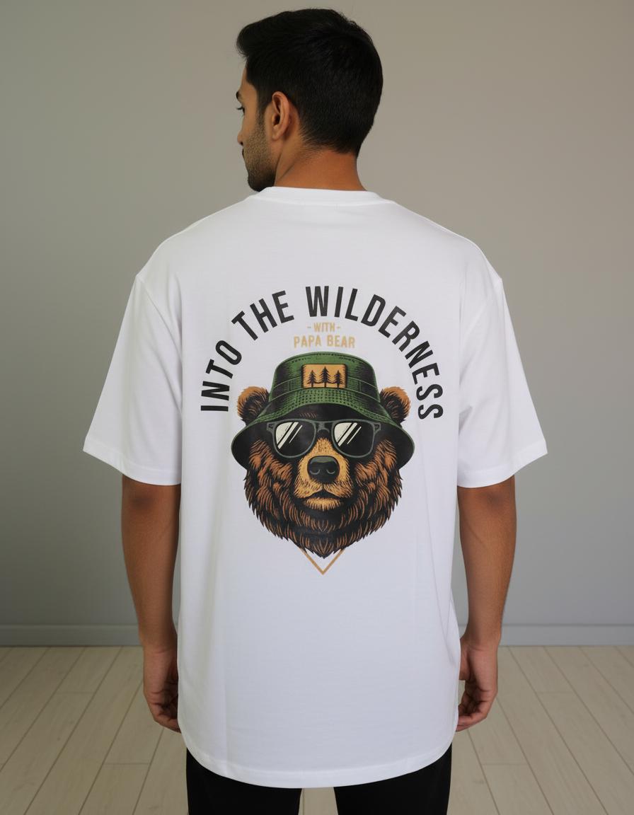 White Oversize Back  Print With Papa Bear