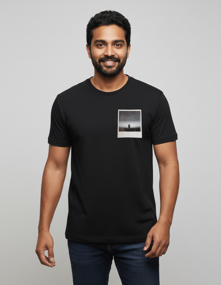 Black Lightweight Printed Tshirt